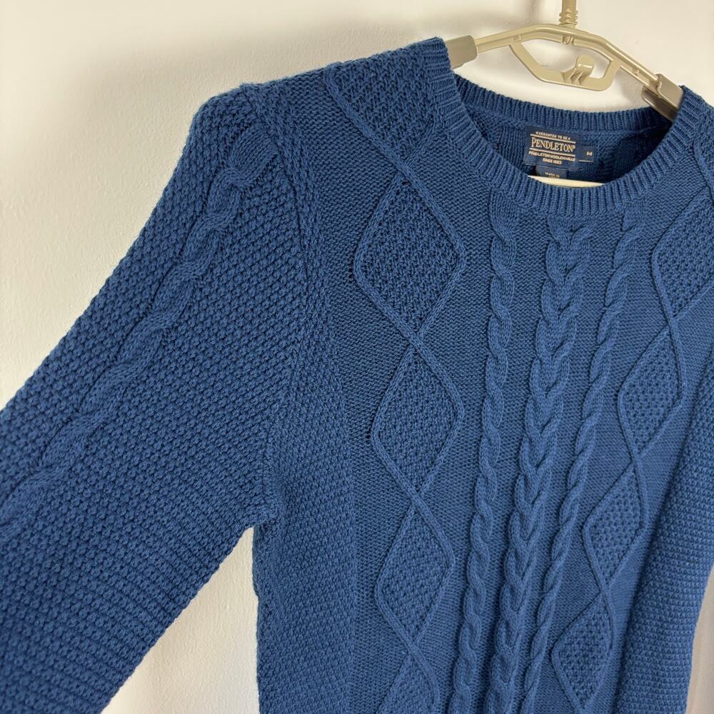 Pendleton Cable Knit Sweater Medium Navy Blue Cot… - image 3
